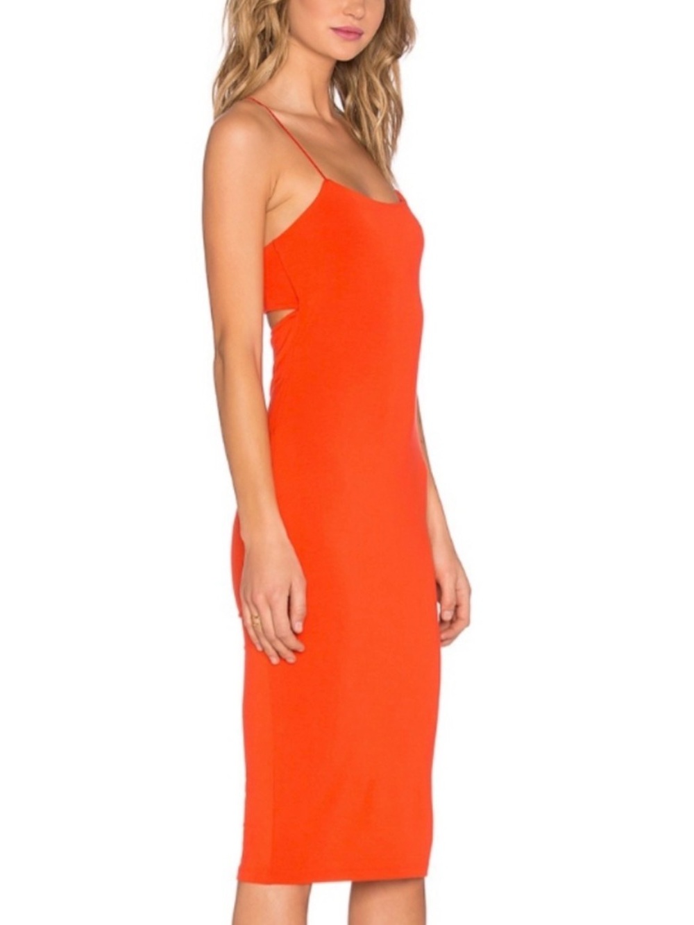 T by Alexander Wang Bright Orange Slip Midi Dress